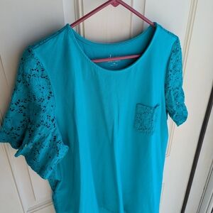 Turquoise Lace Sleeve Women's Blouse